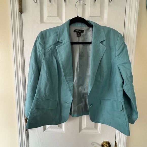 Style & Co tiffany blue green linen Blazer Classic Open Front - Picture 1 of 4